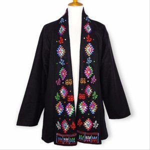 Vtg The Daily Planet 100% Wool Open Front Black Jacket Size Medium Lagenlook